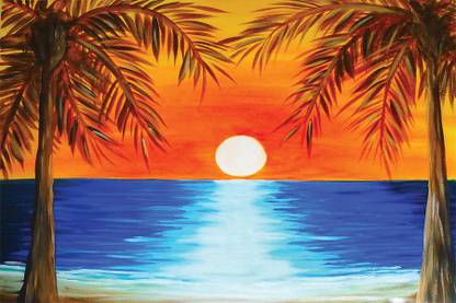 simple beach sunset drawing Poster Paper Print