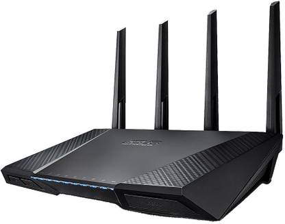 ASUS RT AC87U Wireless AC2400 Dual B& Gigabit Router, AiProtection with Trend Micro Wireless Router 2.4 GHz 300 Mbps Wifi Speed Dual Band Internal Antenna Both (Ethernet and ADSL)
