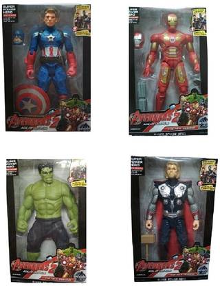 Fedexo Four Combo Avengers Hulk, Captain America, and Iron Man with weapons Twist and Move Avengers Age of Ultron Action Figure 19 cm with LED light function