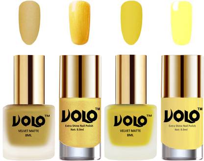 Volo Extra Shine AND Dull Velvet Matte Nail Polish Duo Combo-No-203 Metallic Golden, Gold Chrome, Yellow