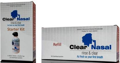 Clearnasal Clear Nasal Rinse And Clear | Starter Kit And Refill Kit Combo | Nose Cleaner Kit | Nasal Pressure Neti Pot | Nose Wash Kit | 240 ml | 60 Days| Manual Nasal Aspirator
