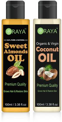 Oraya 100% Pure & Natural Sweet Almond Oil And Virgin Cocount Oil-200ml-PACK OF-2-BOTTLE