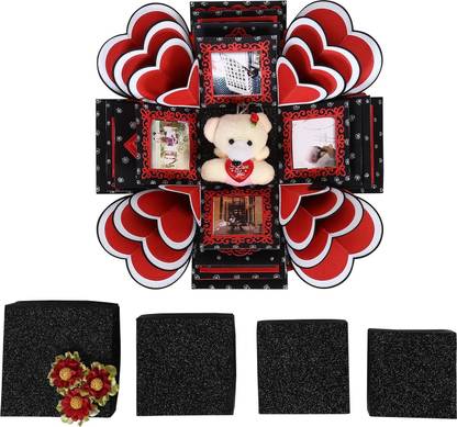 Craft My Emotions 4 Layered Red Heart Explosion Box For Anniversary Birthday Gift For Girlfriend Boyfriend (Without Pics) Greeting Card