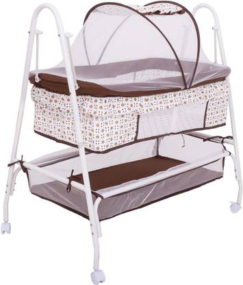 baybee Comfort Cradle Cot - New Born Baby Swing Cradle with Mosquito Net & Storage Space - Brown