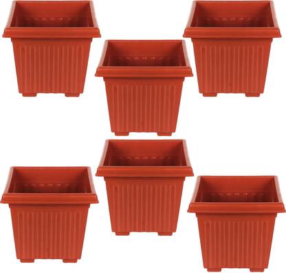 MEDED Garden Essential Plastic Super Planter/ Pots (Square 10-inch, Brown, Pack of 6) Plant Container Set