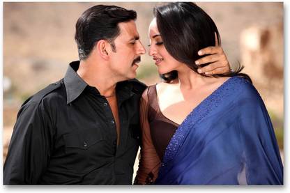 Bollywood Actors Wall Poster - Akshay Kumar & Sonakshi Sinha - Rowdy Rathore - Movie - HD Quality Poster Paper Print