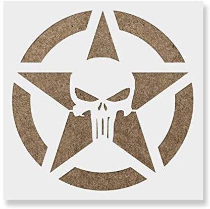 Genrc Punisher Skull Star Stencil Template for Walls and Crafts - Reusable Stencils for Painting in Small & Large Sizes