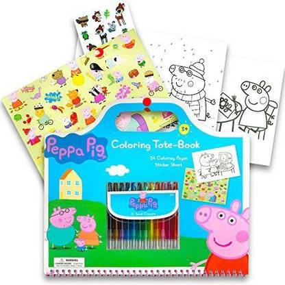 Peppa Pig Giant Coloring Book Tote Set with Stickers and Twist Crayons (Includes Bonus Sheet of Zoo Animal Stickers)