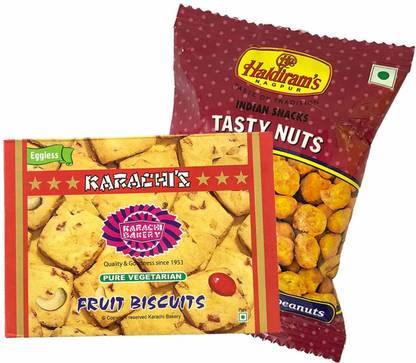 Mithai4all Diwali Gift Hamper of Fruit Biscuits, Tasty Nuts (150gms) with Paper Bag Combo