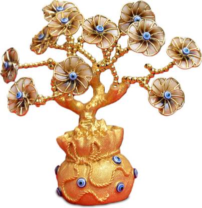 SKY TRENDS Evil Eye Tree - for Protection, Wealth and Achievement Good Luck & Prosperity (Golden Color) Decorative Showpiece - 20 cm