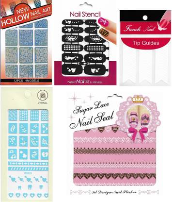 Style Craze Nail Art Stickers, 3D Sticker, Nail Stencil, Nail Tip Guides (Pack Of 5)