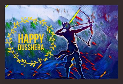 Mad Masters Happy Dussehra Painting, Painting with frame (18 x 12 ) inches Digital Reprint 12 inch x 18 inch Painting