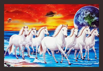 Mad Masters Seven running Horses vastu painting ( UV Textured Print 18 x 12) Digital Reprint 12 inch x 18 inch Painting