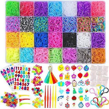 Inscraft 11750+ Rainbow Rubber Bands Refill Kit, 11,000 Loom Bands, 600 S-Clips, 52 ABC Beads, 30 Charms, 10 Backpack Hooks, 80
