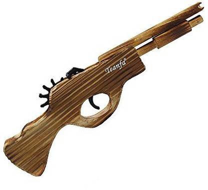 Teanfa Classic Wooden Elastic Rubber Band Double Barrel Elongated Shotgun Toy Gun 5 Rapid Shots