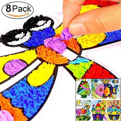 China kids Paper Art Little Hands Tissue,Mosaic Sticker StickyPaper, 8 Sheets mosaic sticker art kits for kids puzzle handicraft set c