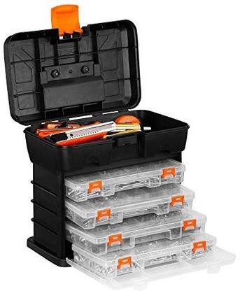 VonHaus Very Small Utility Tool Storage Box - Portable Arts Crafts Organizer Case with 4 Drawers & Adjustable Dividers (10.9 x 1