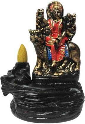 RUDRA SALES INDIA Mata Ambaji (Durga) With Smoke Backflow Incense Holder And 30 Pieces Fragrance Incense Cones Polyresin Incense Holder