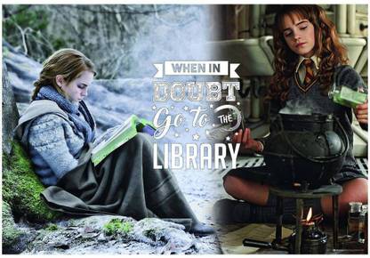 WB Official Licensed Harry Potter Hermione Emma Watson on Books 'When in doubt go to the library' Poster A4 Paper Print