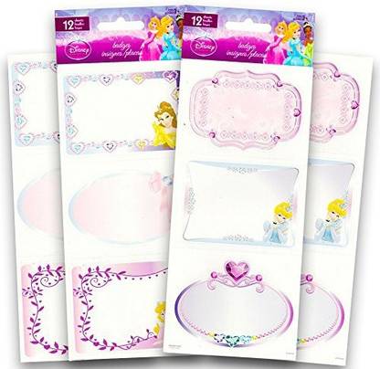 Genrc Disney Princess Name Tag Stickers Value Set for Kids -- Pack of 72 Name Badge Labels (Classroom Party Pack) (Disney Princess)