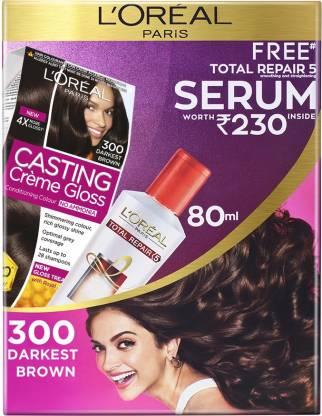 L'Oréal Paris Casting Crme Gloss Hair Colour with Free Total Repair 5 Serum , 300 Darkest Brown