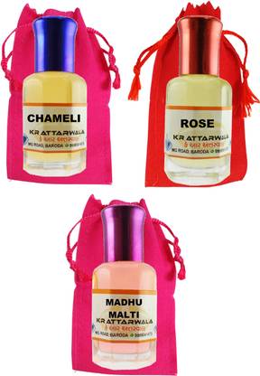 Kr Attarwala Chameli Madhumalti Rose Three 6ml Attar Roll-ons - Ittar Perfume Essential Oil Rollon Floral Attar