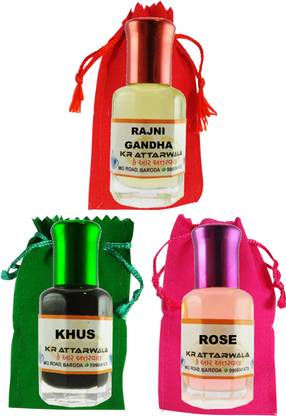 Kr Attarwala Khus Rose Rajnigandha Three 6ml Attar Roll-ons - Ittar Perfume Essential Oil Rollon Floral Attar