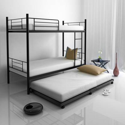 CAMABEDS Flou Hide-Away Trundle Bed with Castor Wheels Metal Single Bed