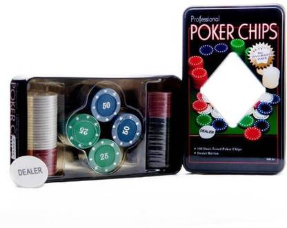 IZED Texas Hold'Em Poker Set (Tin Case) – 100 Chipss Duplex Centered Board (Multicolor)