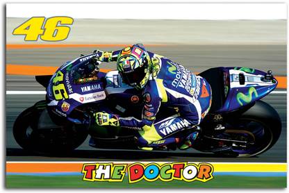 Moto GP Wall Poster - Valentino Rossi - The Doctor - 4th in MotoGP World Championship - Movistar Yamaha - Moto GP - Large Size Poster - HD Quality - 36 inches x 24 inches (92 cms x 61 cms) Fine Art Print
