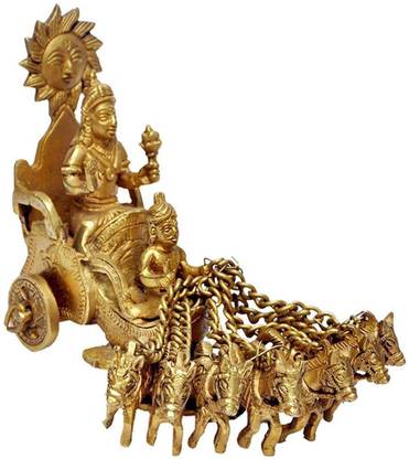 Shrih Brass Surya Dev Rath Idol Murti Decorative Showpiece  -  17.78 cm