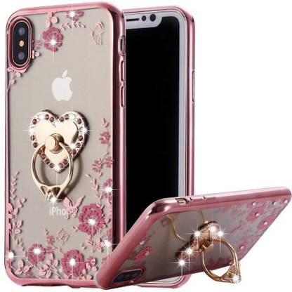 Fonovo Back Cover for Flower Back Cover Case with Sparkle Swarovski Crystals for Apple iPhone Xs /10S (Rose Gold)