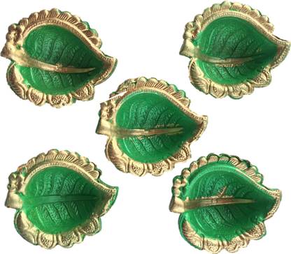 Handicraft Neem Leaf Shape Diya Set Pack Of 5 Pottery (Pack of 5) Table Diya Set