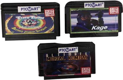 PTCMart 8 Bit Video Game Cassettes Games Including tinytoon , Mortal Kombat 3 And kage  Gaming Accessory Kit
