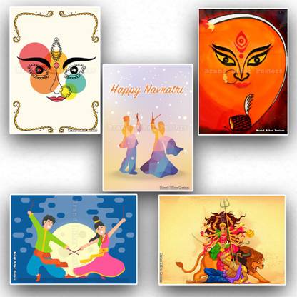 12x17 inches Navratri and Durga Puja Special Posters (Pack of 5) Fine Art Print