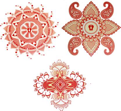 oramsa Traditional Rangoli Mandana Floor Sticker ( size - 28X28 cm ) set of Three Religious Footprint