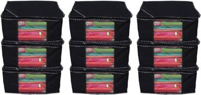 KUBER INDUSTRIES Saree cover Designer Non woven Saree cover/ Saree Bag/ Storage bag Set of 9 Pcs 9 Inches Height (Black) SAREE0506