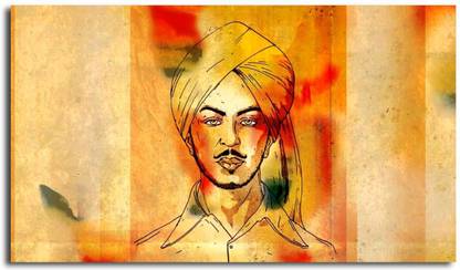 PIXELARTZ Canvas Painting - Shaheed Bhagat Singh (23 X 12) - Without Frame Digital Reprint 12 inch x 23 inch Painting