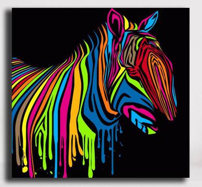 PIXELARTZ Canvas Painting - Funky Dsico Zebra (12 X 12) - Without Frame Digital Reprint 12 inch x 12 inch Painting