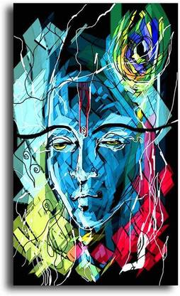 PIXELARTZ Canvas Painting - Lord Krishna - Abstract Relgious Canvas Art (23 X 35) - Without Frame Digital Reprint 35 inch x 23 inch Painting