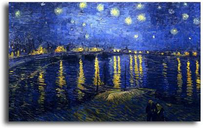 PIXELARTZ Canvas Painting - Van Gogh - Starry Night Over the Rhone (23 X 15) - Without Frame Digital Reprint 15 inch x 23 inch Painting