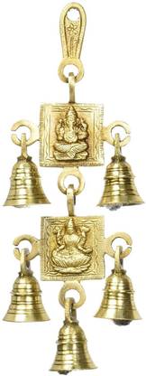 martsindia 5 Bells Brass Hanging Hindu God Ganesha And Goddess Laxmi Ji Statue Engraved For Luck Home Temple Use Brass Pooja Bell