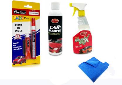 Com Paint Com-Paint Scratch Remover Super Combo Car Care Pen Kit for Tata Cars - Pearl White , 1 Scratch Remover Pen kit, 1 Car Shampoo (200ml), 1 Car Wash And Wax (500ml) and 1 Micro Fiber Cloth Combo