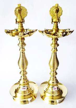 AMKL Brass samai 16 Inches mayur Brass (Pack of 2) Table Diya