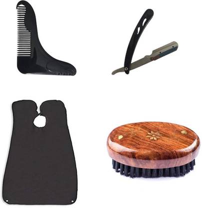 Bueno Beard Accessories Combo For Men, Salon Use Beard Styling Tools For Boys With Cutting Sheet For Hair Cutting, Beard Comb For Perfect Beard Lines, Set Of 4, Pack Of 1