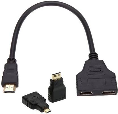 microware HDMI Cable 0.02 m 3-in-1 Micro / Mini HDMI / HDMI Male to 2-Port HDMI Female Splitter Adapters - Black (30cm)