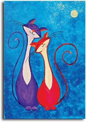 PIXELARTZ Canvas Painting - Fantasy Cat Acrylic Painting - Without Frame Digital Reprint 12 inch x 9 inch Painting