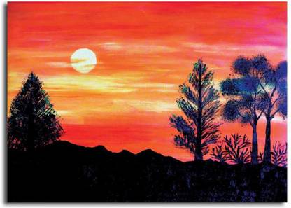 PIXELARTZ Canvas Painting - Sunset Landscape Painting - Without Frame Digital Reprint 23 inch x 18 inch Painting