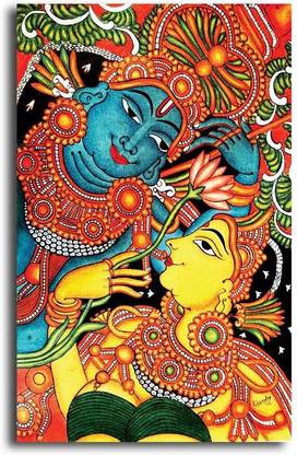 PIXELARTZ Canvas Painting - Kerala Mural - Radha krishna - Without Frame Digital Reprint 23 inch x 15 inch Painting