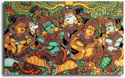 PIXELARTZ Canvas Painting - Kerala Mural Art - Without Frame Digital Reprint 8 inch x 12 inch Painting